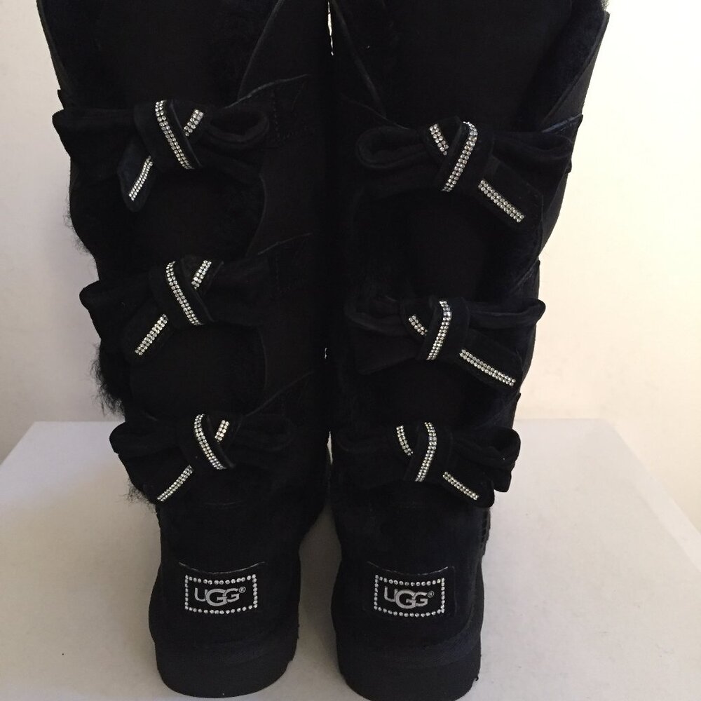 UGG CLASSIC TALL AMELIE SWAROVSKI CRYSTAL BLACK BOOTS